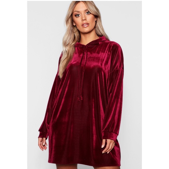 Boohoo Plus Dresses & Skirts - Boohoo Plus Velvet Hooded Ribbed Dress